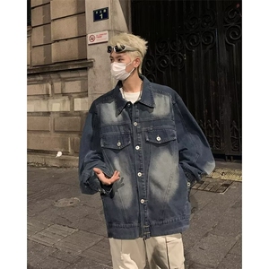 欧美式复古街头牛仔外套男秋翻领夹克男装高街痞帅上衣8842/P65图片