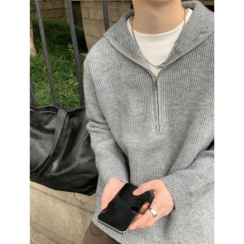 MY02 拉链戴帽基础高品质套头毛衣 P85图片