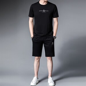 夏季新款套装男2022宽松薄款短袖冰丝套装男休闲时尚百搭夏装图片