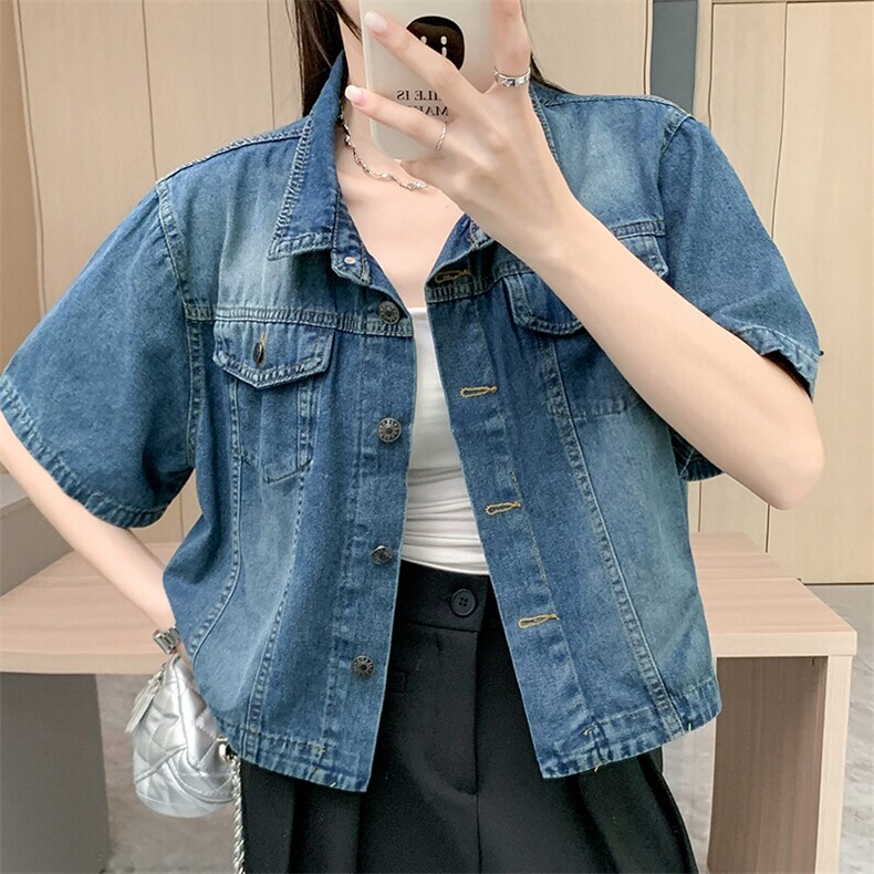 夏季复古短袖牛仔外套女短款宽松开衫新款衬衫夹克上衣NZ061-P58,男装工装外套,星座911-3