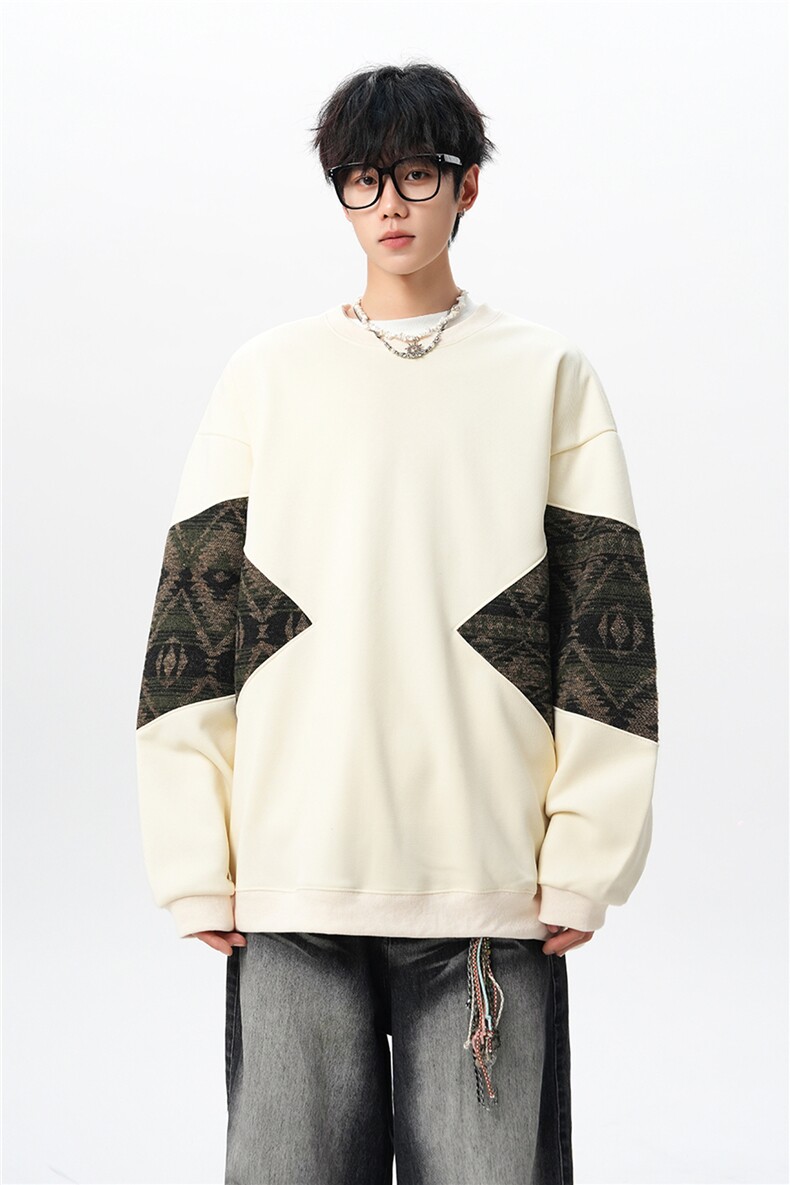 8XL-M春秋季圆领拼接撞色民族风卫衣男新款潮牌上衣服WY005P58,男装民族服装,电商B312