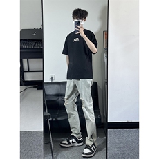 B221美式ins高街暗黑拉链小脚弹力破洞牛仔裤LK23060-P65控88，男装牛仔裤，电商B221