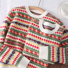 2025年秋季新款加厚圆领民族风针织羊绒上衣时尚休闲通勤百搭，童装儿童羊绒衫，联起羊绒