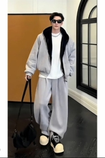 冬季休闲貂绒连帽外套加绒弯刀长裤套装男TZ271-P225现货网图，男装休闲套装，电商B267