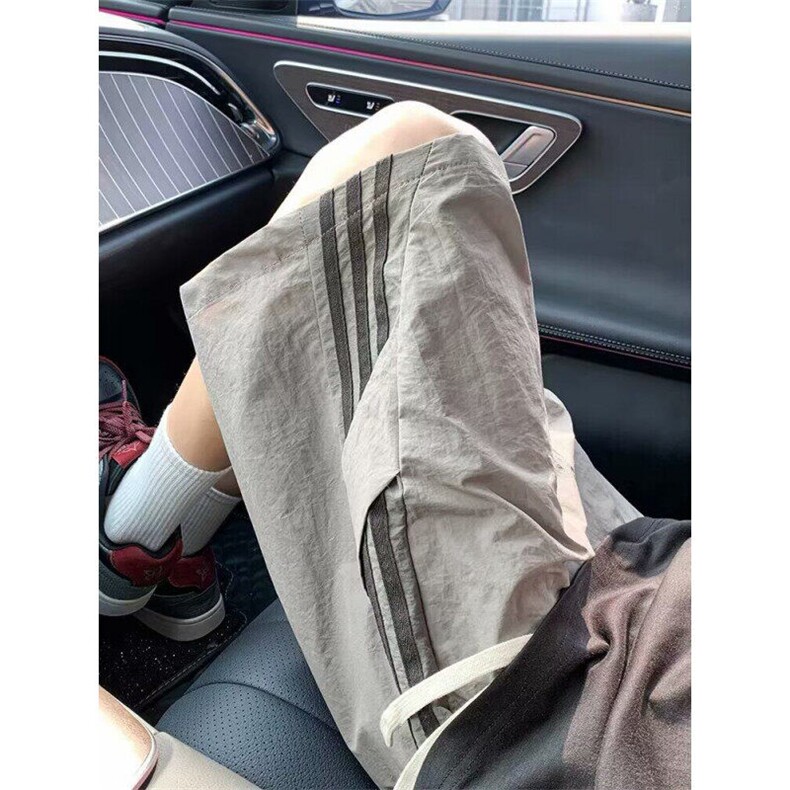 三杠条纹运动短裤男夏季冰丝速干沙滩裤港风宽松休闲五分裤DK38,男装牛仔裤,星座1116A（原606A-3）