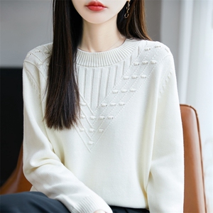 七针加厚纯棉线套头毛衣春秋女装圆领宽松针织衫冬季打底衫不起球图片