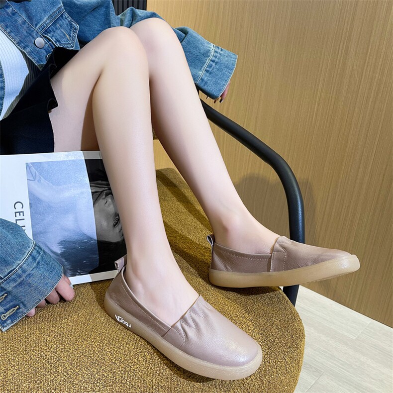 真皮小白鞋女2024春夏新款一脚蹬乐福女鞋软底孕妇护士小皮鞋,女鞋休闲鞋,电商A223