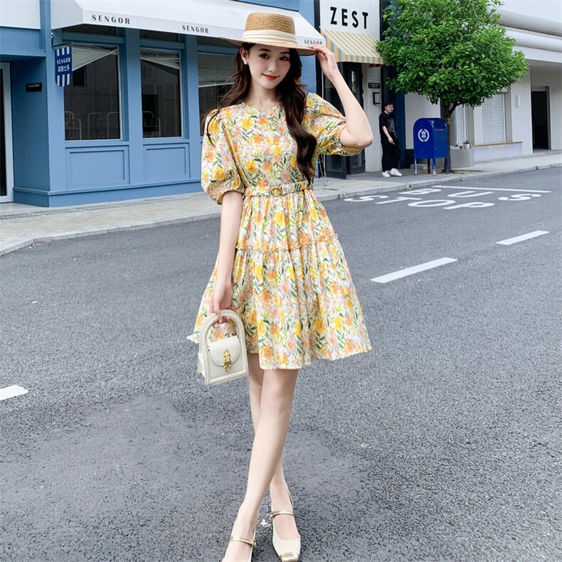 《新品现货》时尚收腰小个子碎花连衣裙,女装连衣裙,MQ