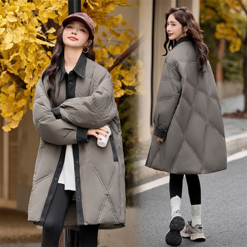 现货主推~白鸭绒羽绒服2004气质牛仔拼接大气百搭外套女装,女装羽绒服,半夏