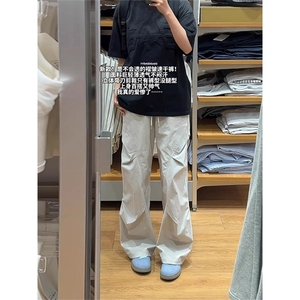 褶皱工装裤男秋季复古简约设计感显瘦弯刀裤cleanfit宽松大码长裤图片