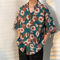 日系五分袖春夏季新款衬衫潮流慵懒男方领宽松型衬衫1315P30，男装衬衫，星座1116-2