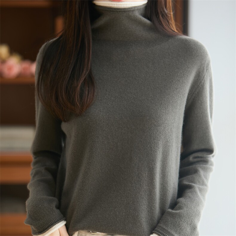 2025年秋季通勤常规长袖时尚百搭通勤简约休闲高领羊毛衫，女装羊毛衫，贝美羊绒