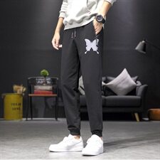 M-8XL男大码束脚反光蝴蝶印花休闲弹力运动裤5032-1_7710-p45，男装休闲裤，星座1516-1