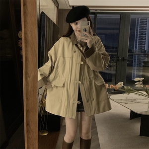 奶咖色风衣女新款小个子宽松显瘦英伦风短款外套 C802-P105图片