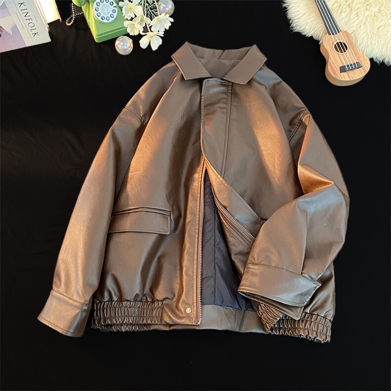 秋季新款美式复古皮衣情侣PU皮夹克休闲外套A0178060P80，男装夹克，电商A017