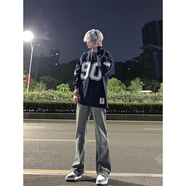 美式hiphop牛仔裤修身直筒微喇叭裤图片