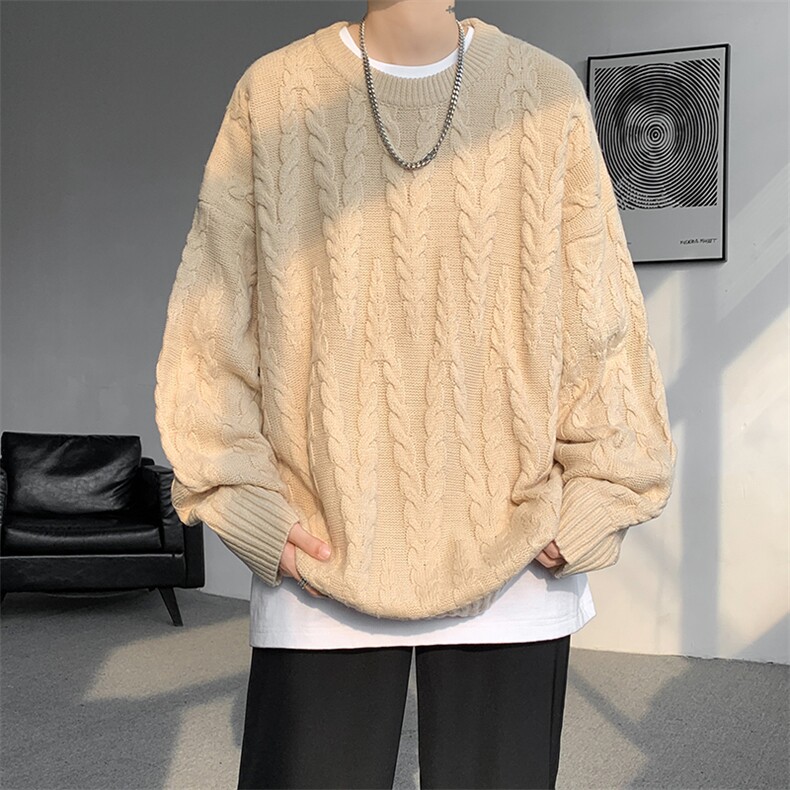 8XL-M麻花毛衣男宽松大码慵懒风情侣圆领针织衫线衣外套MY1512P65,男装针织衫/毛衣,电商B238
