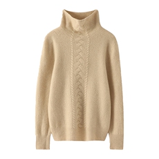 女士羊毛衫桂花针堆领纯色立体绞花舒适简约，女装羊毛衫，暮绒羊羊绒