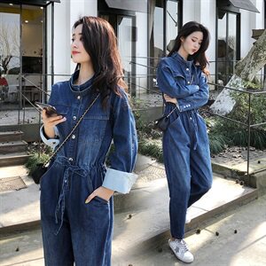 爆款 主推套装宽松收腰牛仔连体裤连衣裤女188 811,女装牛仔裤,艾青服饰