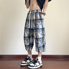 2026夏美式扎染冰丝凉感褶皱速干阔腿短裤七分裤K9909/特P38蓝5，男装牛仔裤，电商A094