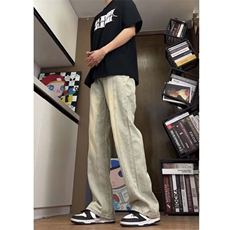 牛仔裤男春秋美式复古高街微喇裤子潮牌宽松直筒阔腿裤8156P43，男装牛仔裤，星座410-2