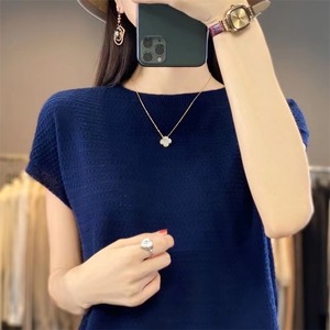 圆领蝙蝠袖套头针织T恤衫女宽松显瘦薄款体恤洋气百搭夏短袖毛衫图片