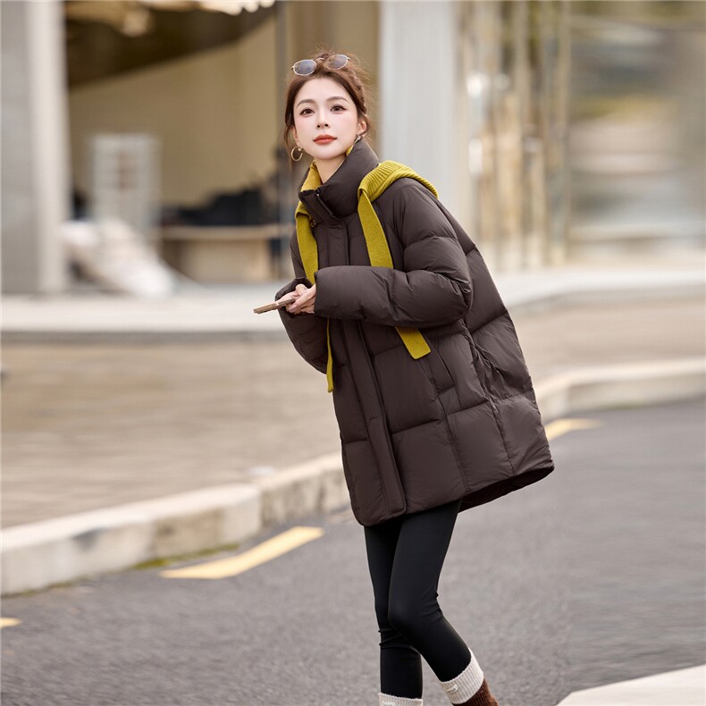 现货！2025冬季新款女时尚气质休闲针织帽可拆卸撞色羽绒服，女装羽绒服，涵墨