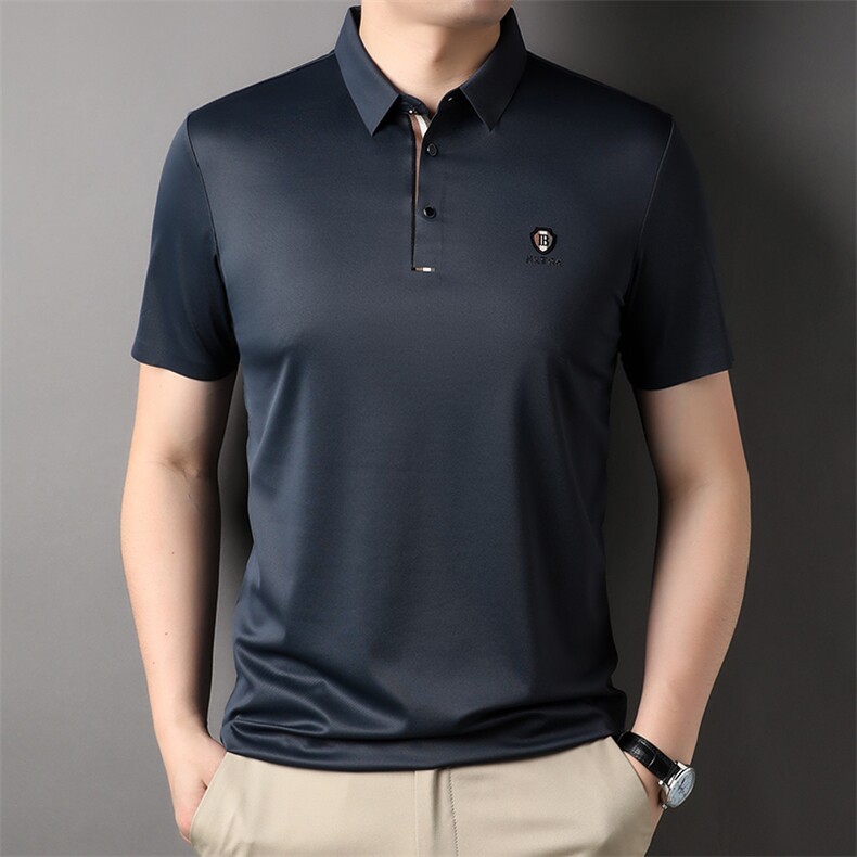 D33730钱塘2020-2夏季新款中青年男士翻领休闲胸标纯色T恤上衣P55,男装T恤,钱塘207-2