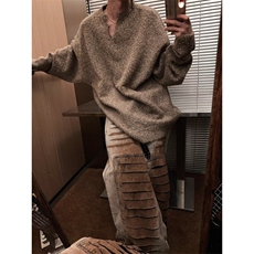 冬季复古保暖V领纯色慵懒针织衫男休闲套头外套秋冬显瘦毛衣，男装针织衫/毛衣，星座601-1