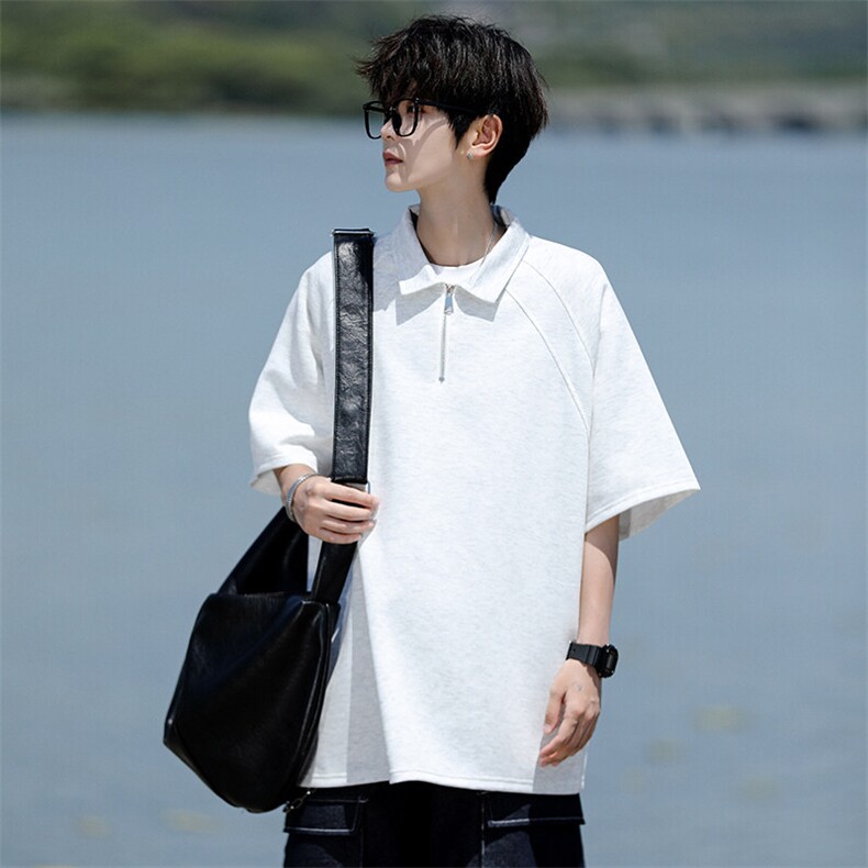8XL-M半拉链t恤短袖POLO衫男款夏季美式翻领宽松大码半袖DT008P45,男装T恤,电商B312