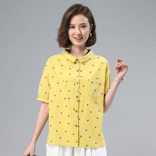 2021夏季新款气质圆点文艺短袖衬衫,女装衬衫,叶笙衣