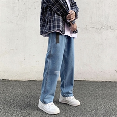 胖胖哥牛仔裤男秋季新款直筒裤宽松九分裤大码胖子休闲阔腿裤子，男装牛仔裤，电商A014