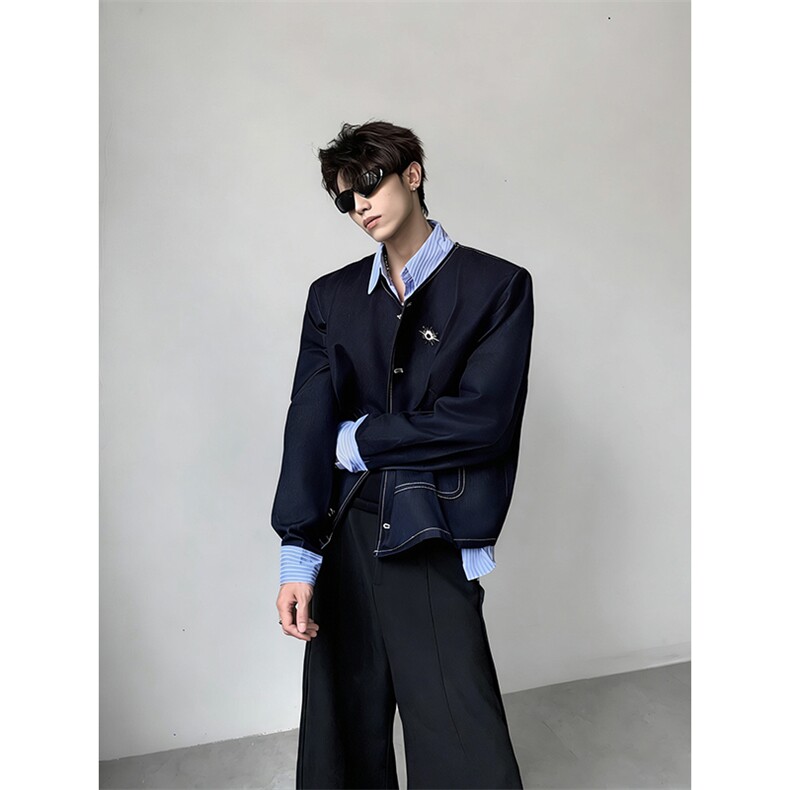 网图慎用假两件设计衬衫领高智感垫肩外套男夹克春季JK016P138,男装夹克,星座512-1（原513-3）
