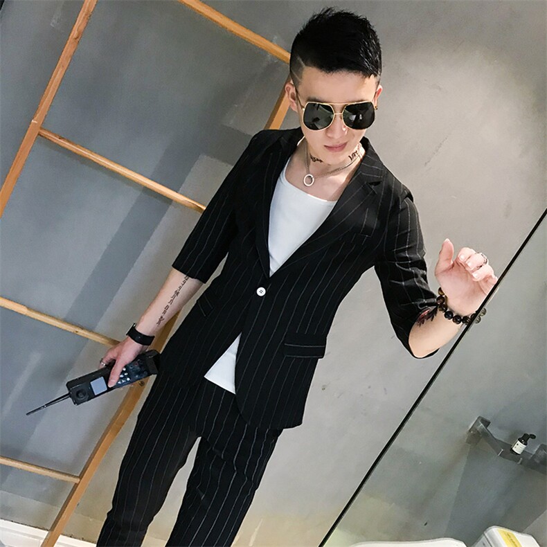 夏新款韩版休闲男士社会小伙中袖小西服套装外套A,男装西服套装,星座406