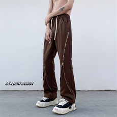 B221美式ins高街小众情侣款拉链微喇休闲裤LK23029-P60控78，男装休闲裤，电商B221