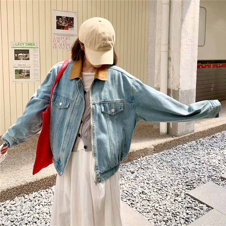 浅蓝色复古小个子牛仔外套女2025秋季减龄流行设计感宽松夹克上衣,女装短外套,2C053