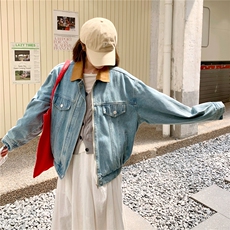 浅蓝色复古小个子牛仔外套女2025秋季减龄流行设计感宽松夹克上衣，女装短外套，2C053