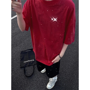可48小时发货支持抖音得物来样二开美式满天星亮片短袖T恤MTX663,夏季幼儿园伙食搭配图片