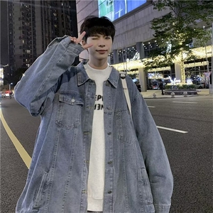 新款牛仔外套男秋冬潮牌夹克宽松复古港风上衣情侣1008-WJ266-p65图片