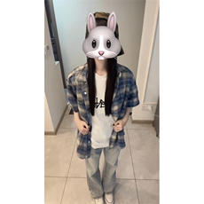 CS02CC-特P35美式复古蓝色格子短袖衬衫男设计感半袖衬衣，男装T恤，星座1007（原301D）
