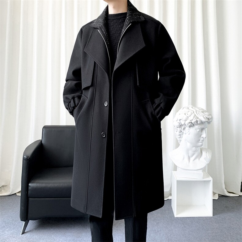 得物双层领毛呢大衣男风衣男中长款假两件F2044批135爆景A，男装风衣，星座401