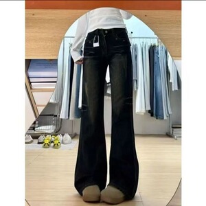 辣妹美式高街设计感复古微喇牛仔裤女新款高腰显身材WLL844-P48,韩东君身材搭配图片