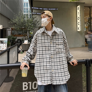 23秋冬季港风宽松格子呢料加厚衬衫夹克外套男MCJ250-P65控88图片