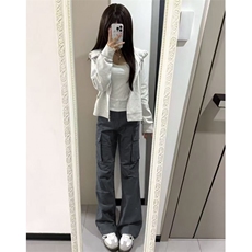 灰色修身卫衣外套女款开春穿搭正肩收腰连帽上衣显瘦紧身收腰，女装短外套，星座506A