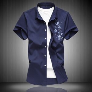 2021年新款梅花图案印花衬衫短袖衬衫大码男衬衫QT5030/771/p45图片