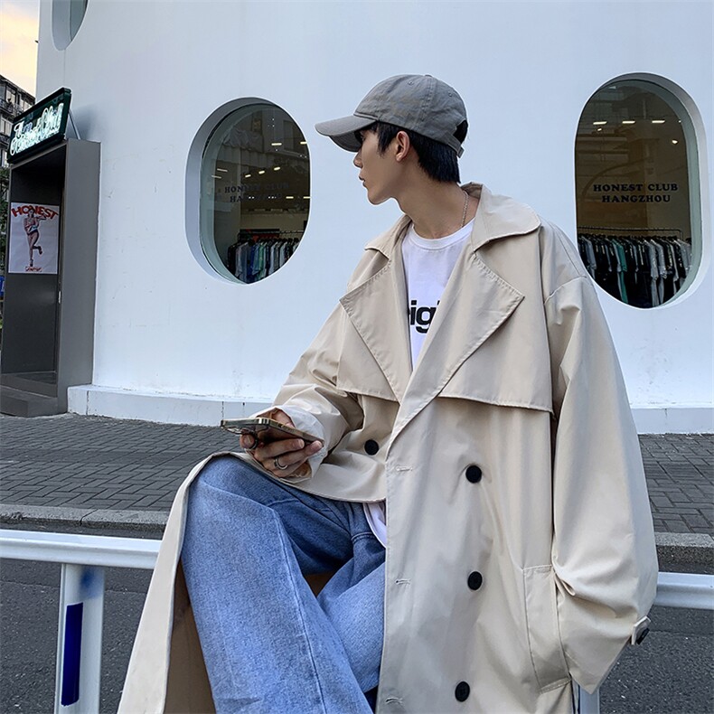 FY887-春秋潮牌英伦风宽松港风痞帅双排扣中长款大衣,男装风衣,星座1002-2