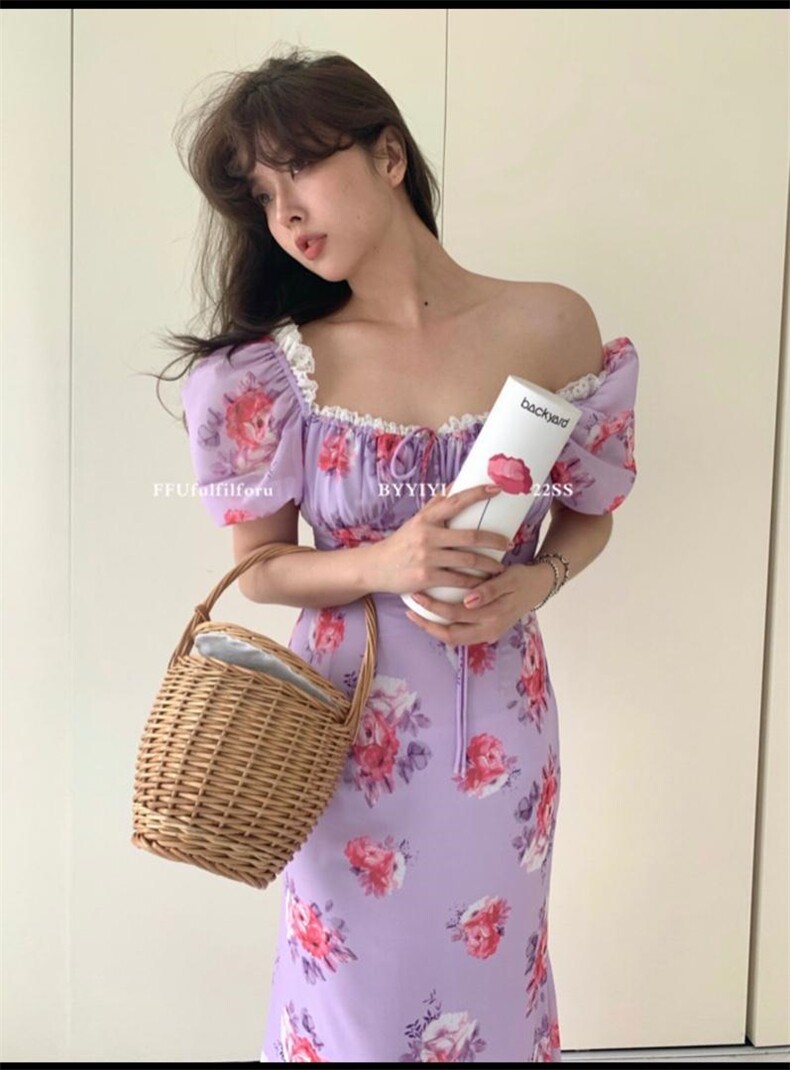 法式花色连衣裙均码现货，女装连衣裙，G