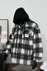 【现货】秋新款假两件高级感格子潮牌夹克呢外套705-1-W8865-P85，男装夹克，星座705-1