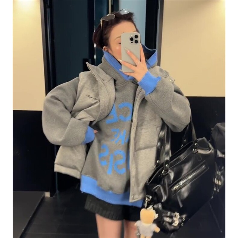 W11058-P55网图现货春季新款美式复古撞色拼接连帽卫衣长袖外套,女装短外套,星座1608