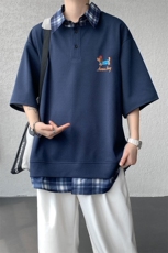 现货DX10119-特批30控68夏季新款大码假两件腊肠狗短袖T恤，男装T恤，电商A059